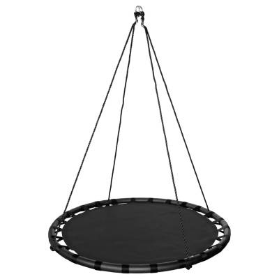 100cm black round mat nest swing with ropes, on white