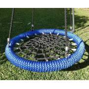 Heavy duty blue rope nest swing on ropes with chains, over grass