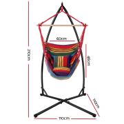 Rainbow hammock chair on the X stand with dimensions marked, 210cm tall and 110cm by 110cm base