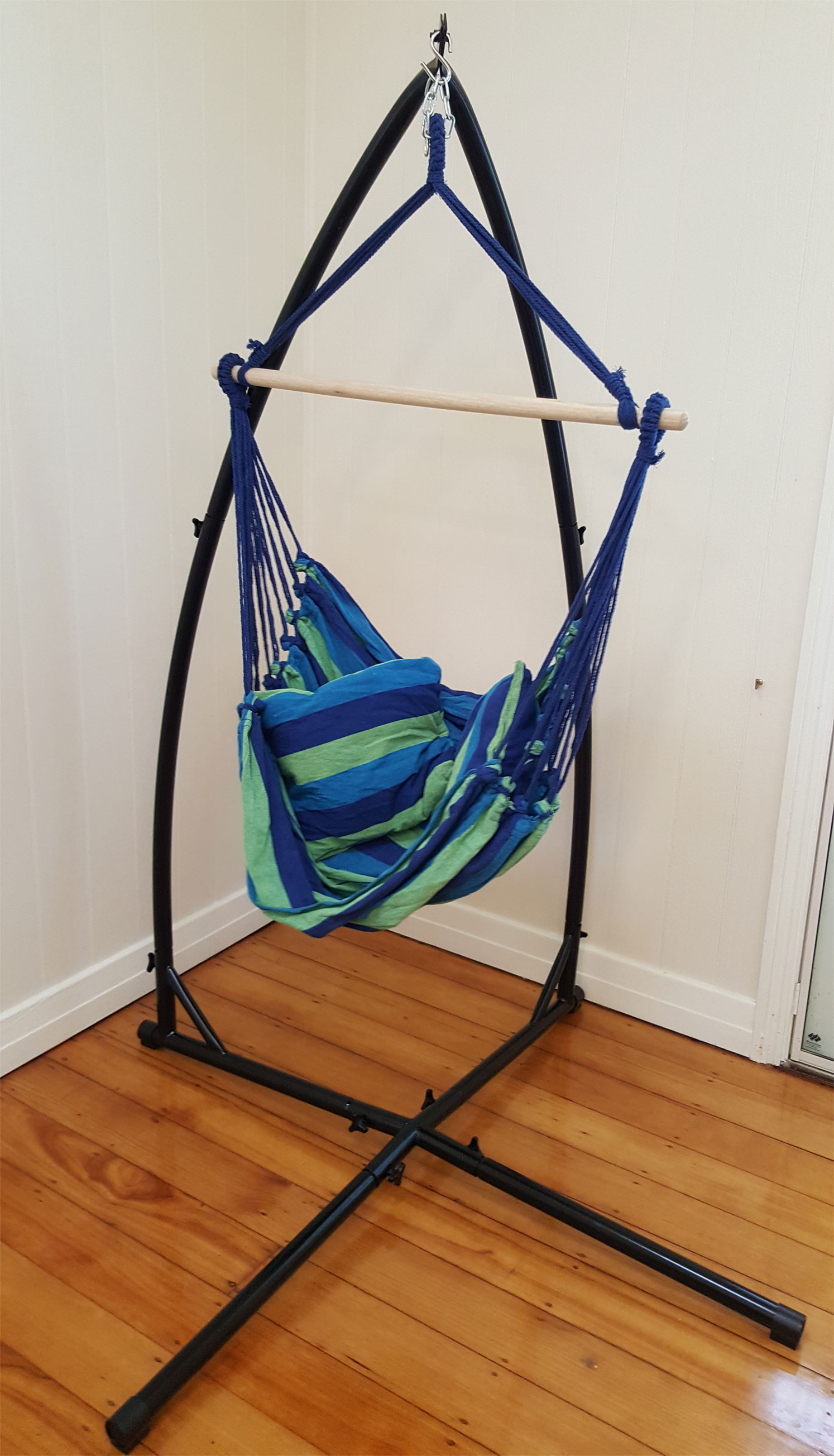 Blue Padded Hammock Chair With Pillows With Stand - Heavenly Hammocks