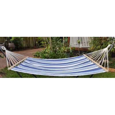 Large Blue and White Canvas Hammock with Spreader Bar