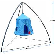 Blue Hangout Hanging Nest with Curved Tripod Stand