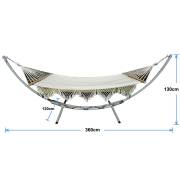 XL Free Standing Hammock: White Spreader Bar Canvas Hammock with Tassels and Arc Stand