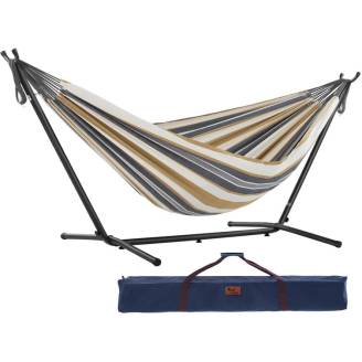 Free Standing Hammock: Large Beige and Grey Stripes