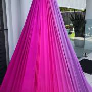 Close up of the pink and purple bands of the tritone fabric