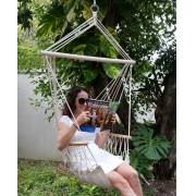 Beige Padded Hammock Chair with Wooden Arm Rests with U Stand